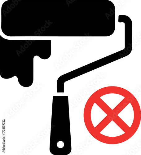Paint roller with prohibition sign indicates no painting allowed on the surface.