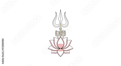 Symbolic representation of Hindu deity Shiva's trident and lotus flower for religious and spiritual designs, cultural illustrations, and traditional art projects.
