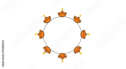 Festive Diwali Celebration Graphic Representing Traditional Oil Lamps Arranged in a Circle, Suitable for Holiday Greetings and Cultural Event Promotions