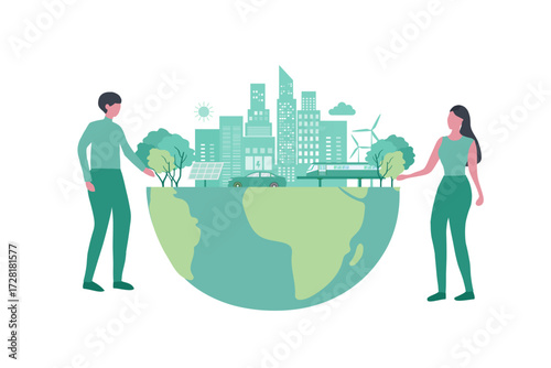Sustainable economic growth strategy, recourses reuse reduce co2 emission climate impact. ESG, green energy industry Earth Day and World environment day, Save the earth, ecology friendly concept