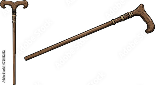 Elegant Wooden Walking Canes for Mobility and Style with Detailed Design.