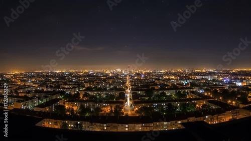 Wallpaper Mural City at night, aerial view with stars above and building complex at the front Torontodigital.ca