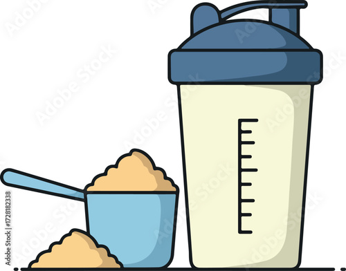 Protein shake and scoop for fitness and healthy lifestyle.