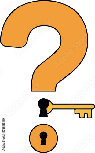Question mark and key symbol representing mystery and solution.