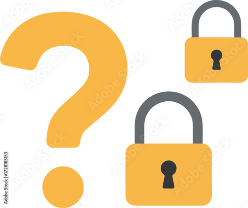 Question mark and two padlocks represent security and uncertainty.