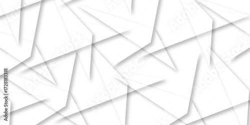 Abstract background with liens and triangles shape on white background. White and golden geometric overlapping rectangle pattern Geometric background soft shadows as patten ..White polygon textured .