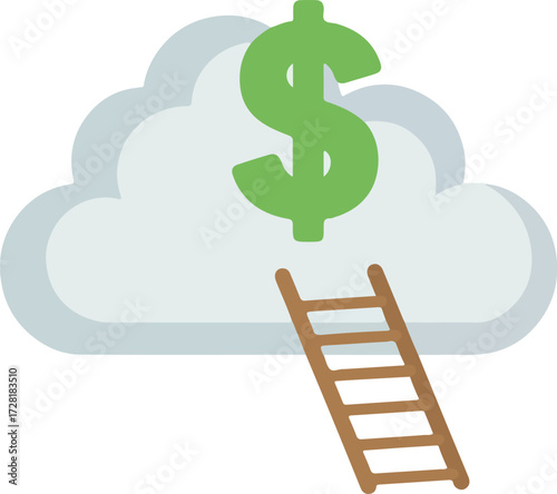 Financial cloud computing concept with ladder for business growth and success.
