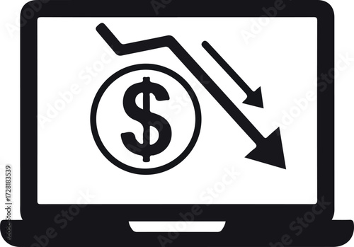 Financial decline represented on a laptop screen showing a downward trend.