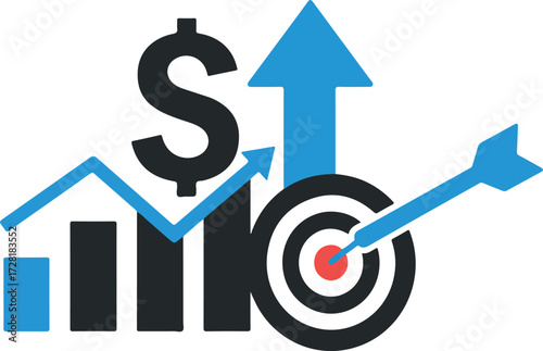 Financial growth and success represented by target and arrow.