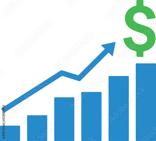 Financial growth chart with dollar sign representing business success and profit.