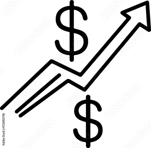 Financial growth represented by dollar signs and an upward trending arrow.
