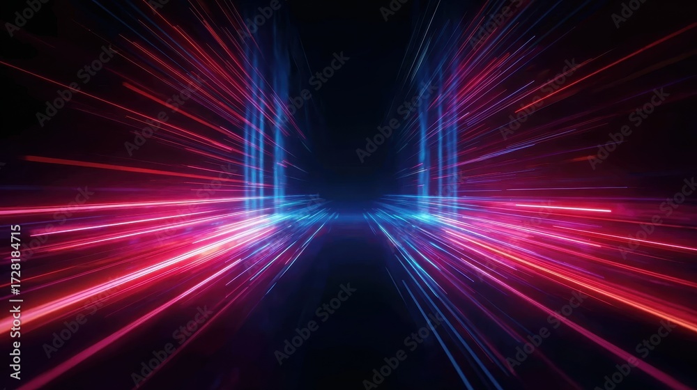 Obraz premium Synthwave-inspired 3D abstract background with cyber space and laser show themes, creating a futuristic wallpaper look. Use for advertising, web design, and creative content.