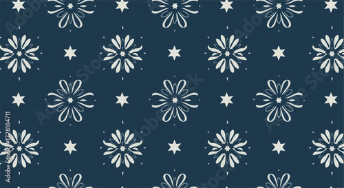 Floral pattern design with symmetrical flower shapes and star accents.
