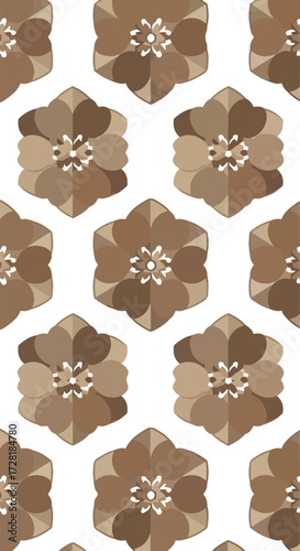 Floral pattern featuring repeating brown flowers with intricate details and design.