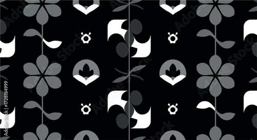 Floral pattern with stylized flowers and geometric shapes.