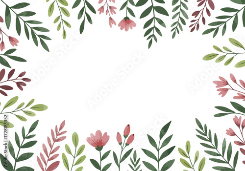 Floral watercolor illustration with leaves and flowers perfect for design.
