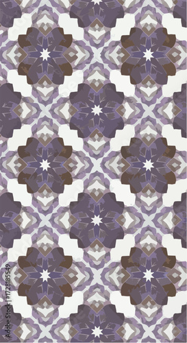 Floral pattern with symmetrical design and repeating elements in a vertical arrangement.