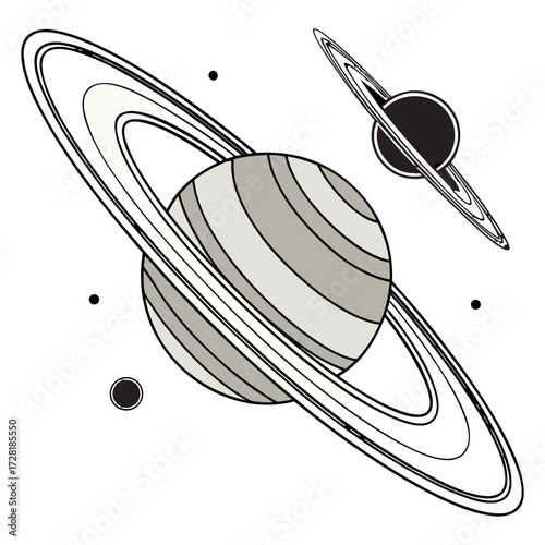 Realistic Saturn with Rings and Moons – Space Planet Illustration.