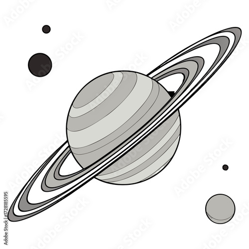 Realistic Saturn with Rings and Moons – Space Planet Illustration.