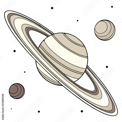 Realistic Saturn with Rings and Moons – Space Planet Illustration.