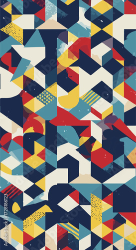 Geometric Abstract Art with Colorful Shapes and Patterns.