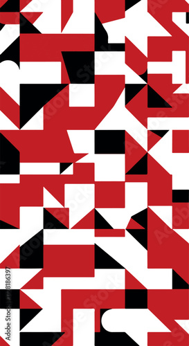Geometric Abstract Composition with Red Black and White Shapes.