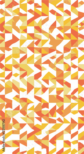 Geometric abstract pattern with orange and yellow triangles artistic design.