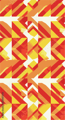 Geometric abstract pattern with vibrant colors and shapes creating a dynamic design.