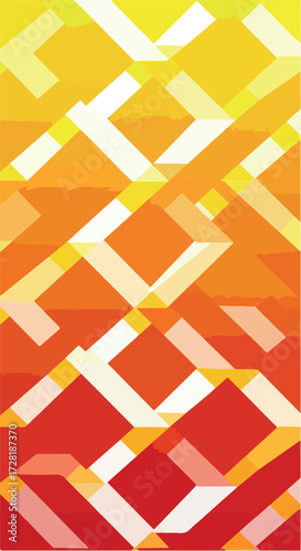 Geometric abstract pattern with vibrant colors and overlapping shapes creating a dynamic design.