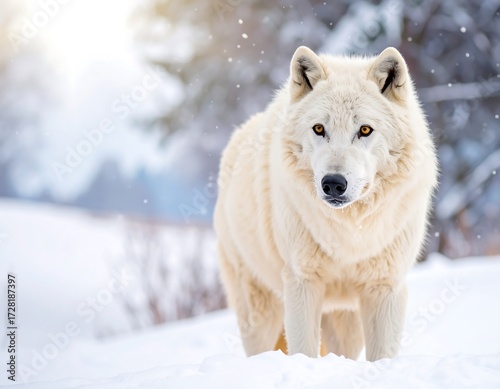 Majestic white wolf in snowy landscape