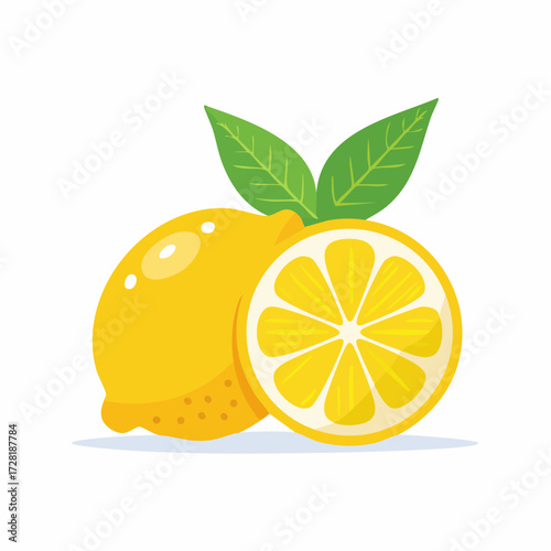 Illustrated Yellow Lemons with Green Leaves on White Background with Pixelated Style