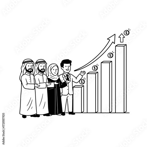 A diverse group of business people celebrating financial growth and success together.