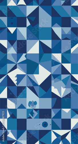 Geometric blue pattern with abstract shapes and artistic design.