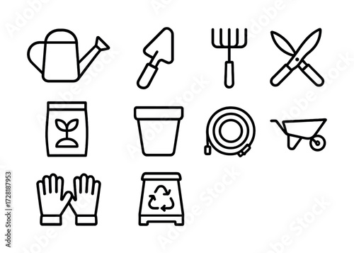 Essential gardening tools: watering can, trowel, rake, pruning shears and more