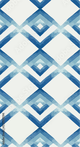 Geometric diamond pattern in shades of blue and white artistic design.