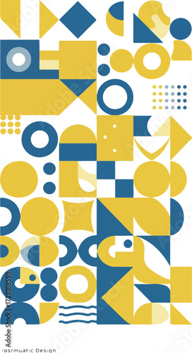 Geometric design with shapes and colors creating a modern abstract composition.