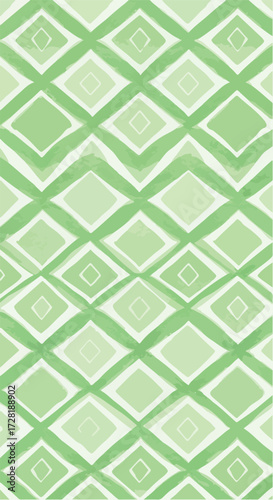 Geometric diamond pattern in shades of green repeating design.