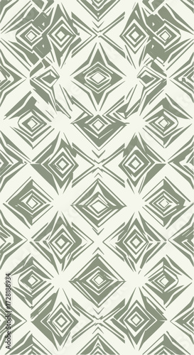 Geometric diamond pattern with symmetrical design in shades of gray and white.
