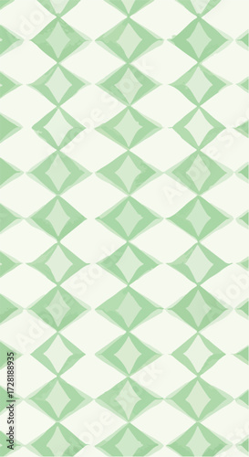 Geometric diamond pattern with light green and white colors creating a repeating design.