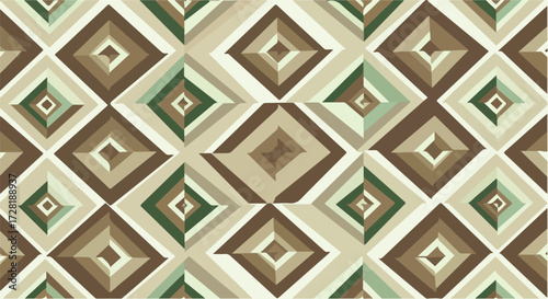 Geometric diamond pattern with various shades of brown and green.