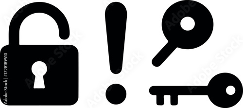 Security and Access Icons Unlock Exclamation Keys.