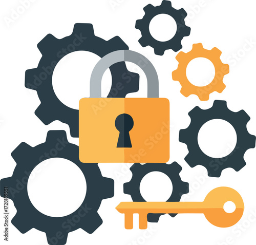 Security and technology concept with gears and lock.