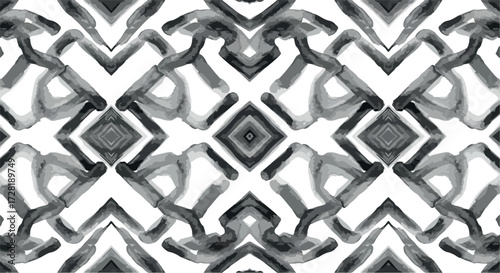 Geometric monochrome pattern with repeating shapes and symmetry.