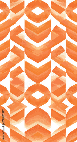 Geometric orange pattern with symmetrical shapes and artistic design.
