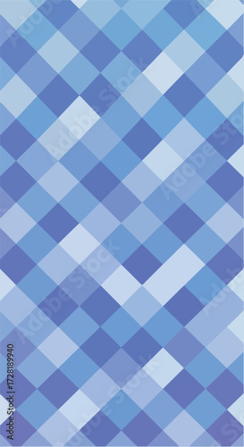 Geometric pattern of blue and light blue squares creates a cool design.