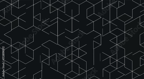 Geometric pattern of interconnected lines forming abstract shapes on dark background.