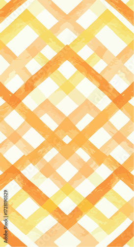 Geometric pattern of orange and yellow lines creates a vibrant design.