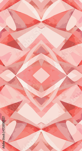Geometric pattern of pink shapes and forms symmetrical design abstract art.