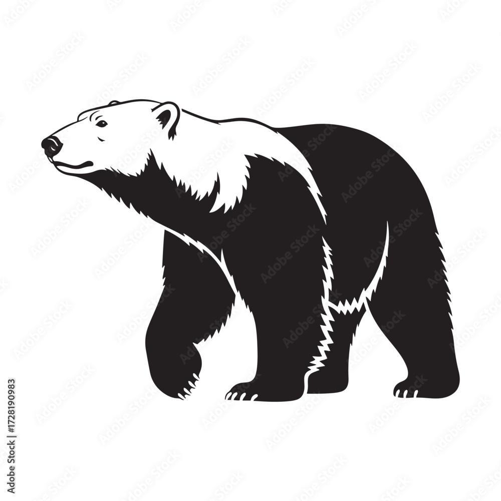 Obraz premium Black and White Silhouette of a Walking Polar Bear with Detailed Fur Texture Keywords: polar bear, animal, wildlife, arctic, north, Christmas Day