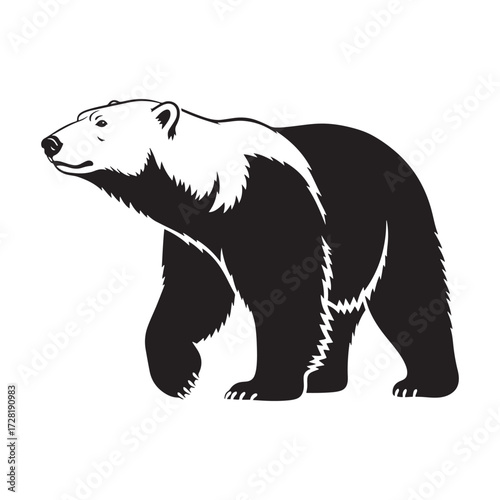 Black and White Silhouette of a Walking Polar Bear with Detailed Fur Texture Keywords: polar bear, animal, wildlife, arctic, north, Christmas Day